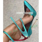 Gems Trim Green Metal Heel Sandals With Metal Nails