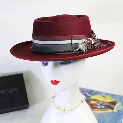 Zipper shallow  fedora hat  woolen hat ladies European punk chain novelty