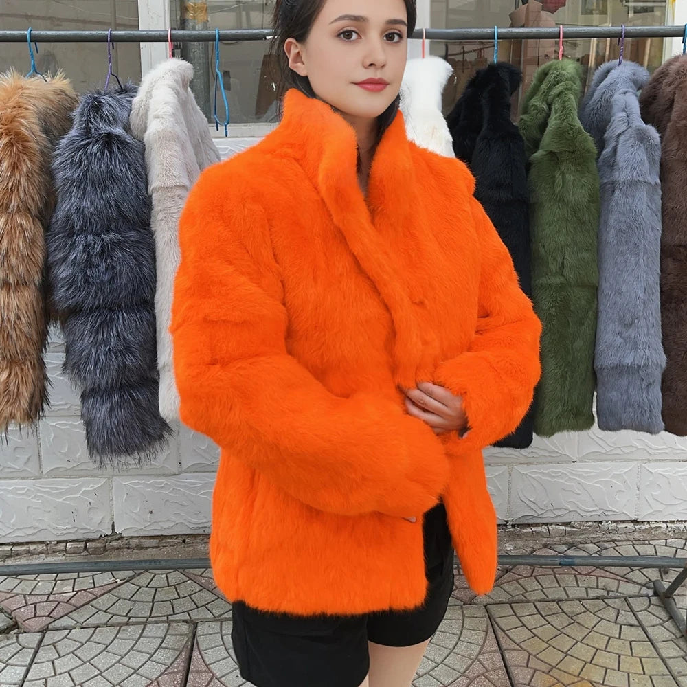 Natural Rabbit Fur Coat Women Winter Jacket Real Leather And Fur