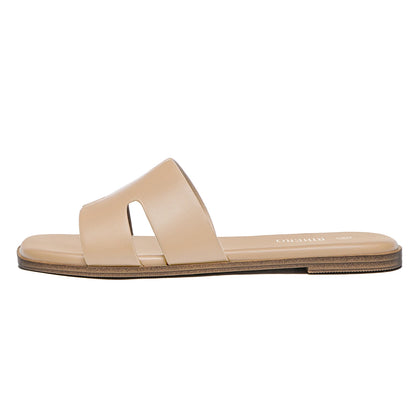 Women's Dressy Flat Sandals Comfortable Slip On Leather Slide Sandals