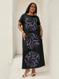 Plus Size Womens Colorful Abstract Print Midi Dress