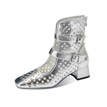 Gold Gladiator Sandals Platform Beige Summer Mesh Grid Ankle Boots Roman Sandals For Woman Genuine Leather