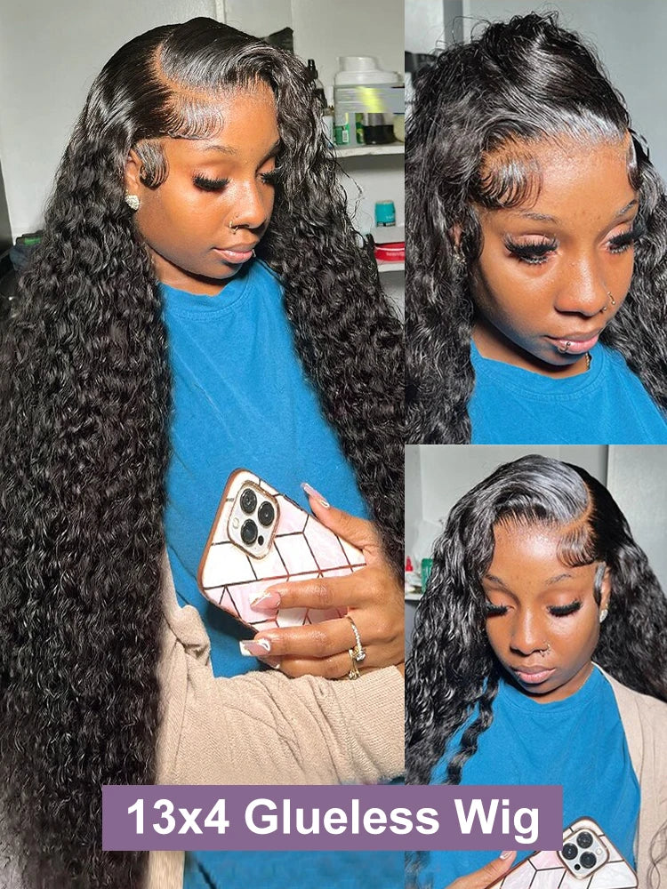 Wear And Go Deep Wave Glueless Preplucked Human Hair Lace Frontal Wig Water Wave For Women Pre Cut
