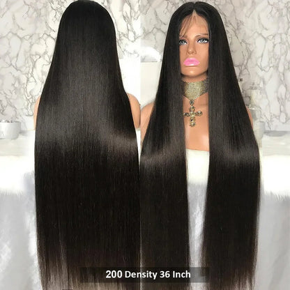 30 40 Inches 13x6 HD Transparent Lace Frontal Wigs Bone Straight  Pre Plucked Human Hair Wigs For Women