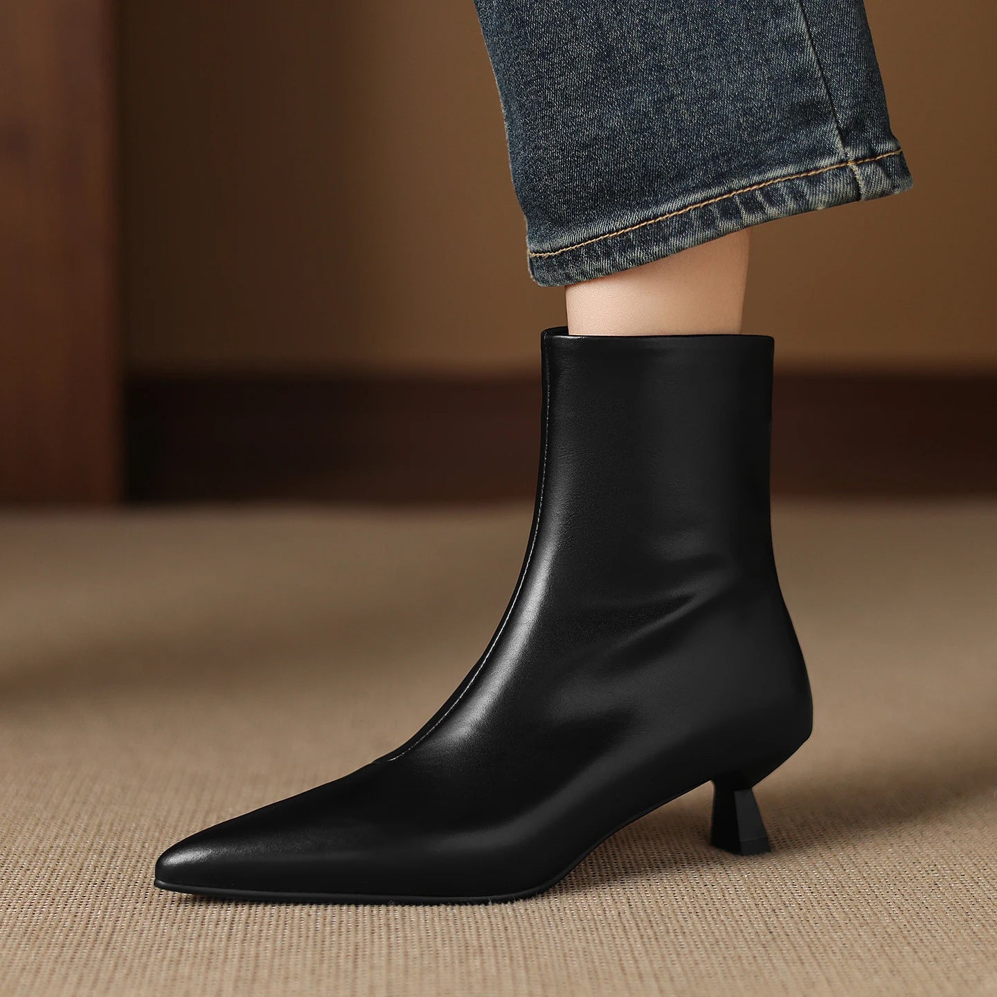 Handmade Genuine Leather Pointed Toe Ankle Boots Women's Modern Boots Women`s   High Heels Elegant Pumps