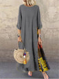 Women Vintage Print Patchwork Maxi Dress Boho 3/4 Sleeve Oversized