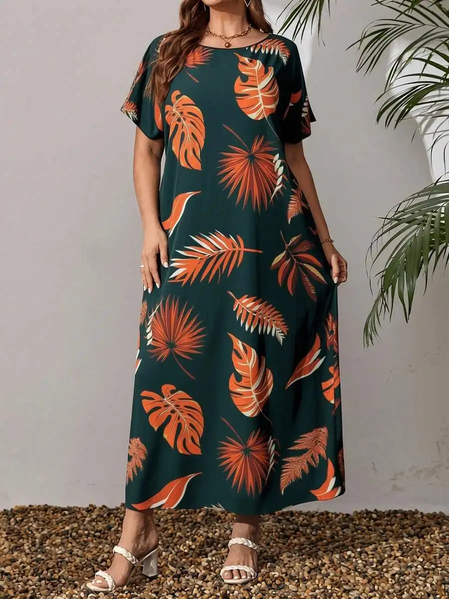 Plus Size Womens Colorful Abstract Print Midi Dress