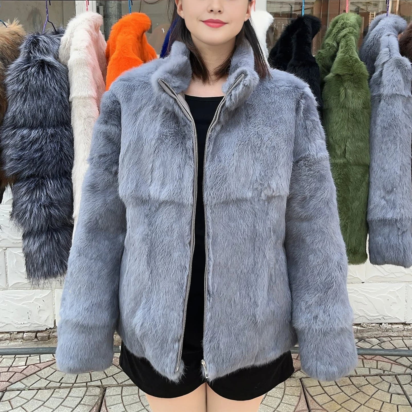 Natural Rabbit Fur Coat Women Winter Jacket Real Leather And Fur