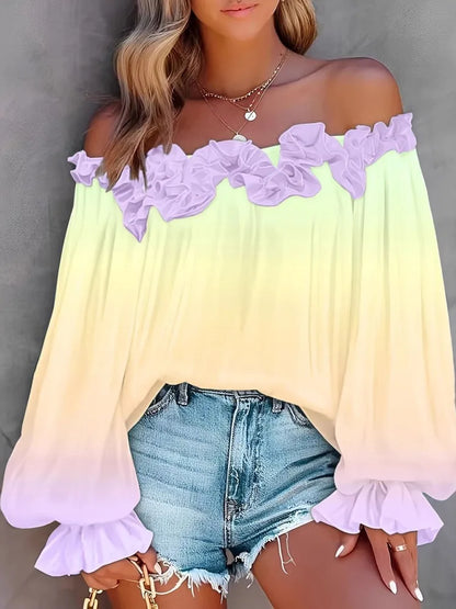 Women's Plus Size XL-5XL Casual Long Sleeve T-shirt  Off Shoulder Blouse Top Women Spring Summer Wear