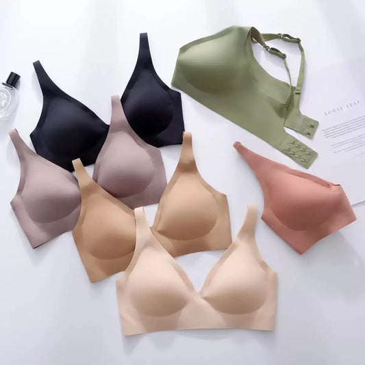 Soft Support Jelly Glue French Deep V Underwear Women's No Steel Ring Small Chest Gathered  Bra