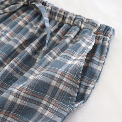 Spring and Autumn Men's Sleeper Pants 100% Cotton Checkered Pants Elastic Waist Home Pants Sleepwear