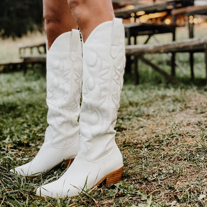 Women Western Cowboy Boots White