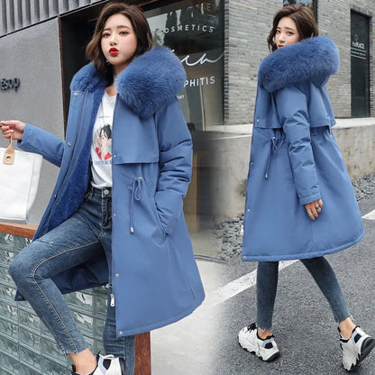 Winter Jacket  New Women Parka Long Coat Wool Liner Hooded Jacket Fur Collar Plus Size