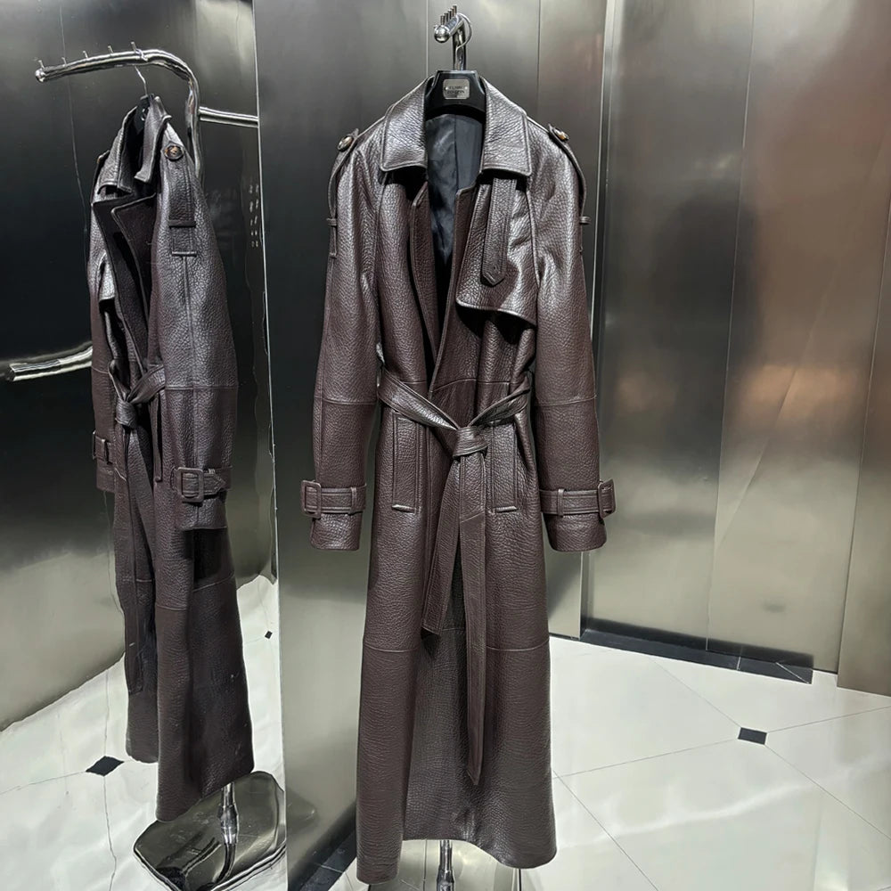 Crocodile Textured Leather Coat Long Ladies Real Sheepskin Coat Genuine Sheep Leather