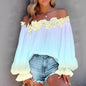 Women's Plus Size XL-5XL Casual Long Sleeve T-shirt  Off Shoulder Blouse Top Women Spring Summer Wear
