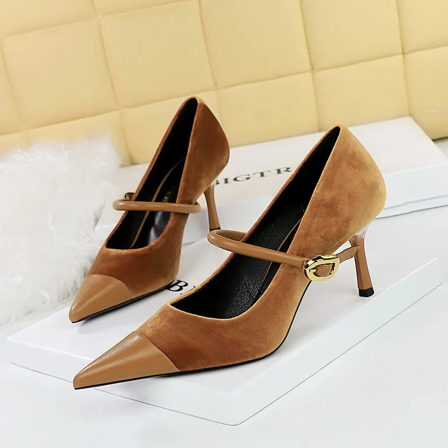 Stylish Party Pumps Embellishments T-strap Buckle Shoes