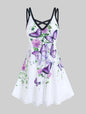 Women Plus Size Butterfly Flower Printed Crisscross Dress