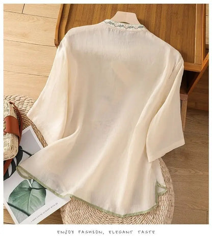 Casual Loose Blouse Shirt Women  Vintage Embroidery Woman Shirt