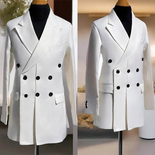 Three-Button Men Long Jacket Peaked Lapel Blazer