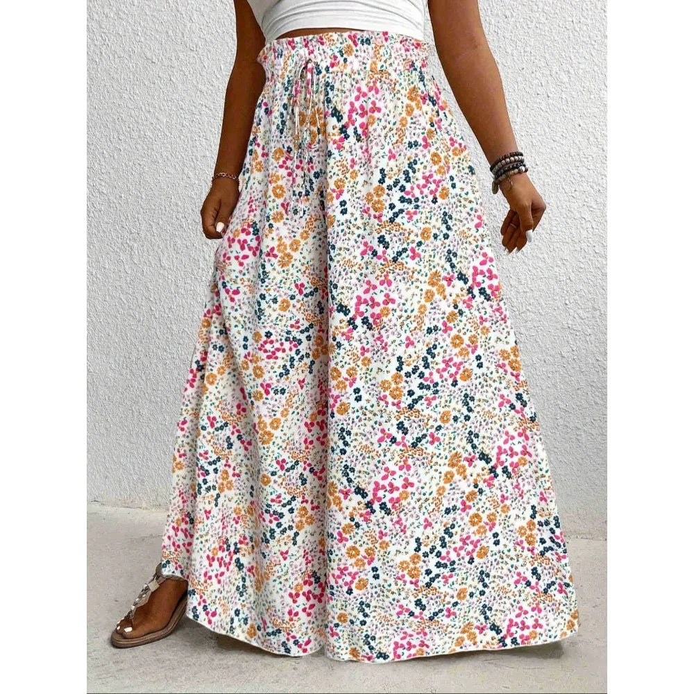 Plus Size 1XL-5XL Women Fashion Floral Print Wide Leg Pants
