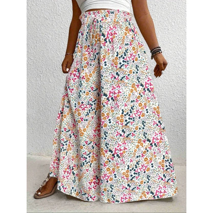 Plus Size 1XL-5XL Women Fashion Floral Print Wide Leg Pants