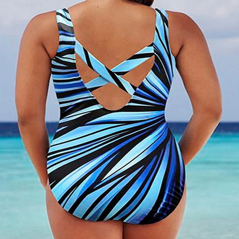 Women  Swimwear Colorful Striped Print One Piece