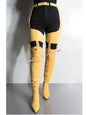 Buckle Belt Hollow Thigh High Boots Solid Chunky Heels