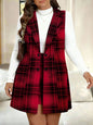 Women's Double Breasted Plus Size Plaid Vest & Skirt Set
