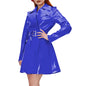Women's Shiny PVC Leather Belted Trench Coat, Turn-down Collar Coats, Large Size, Latex Look Jackets