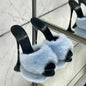 Mink fur high heels for women, sexy fish mouth leather party sandals for women