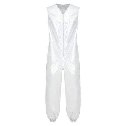 Mens Waterproof Jumpsuit Diaper Cover Sleeveless Zip Up Bodysuit  One-piece Rompers Adaptive Full Leotard