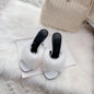 Mink fur high heels for women, sexy fish mouth leather party sandals for women