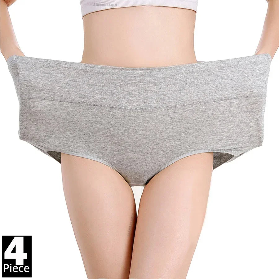 Women High Waist Underwear Cotton Panties Body Slim Plus Size