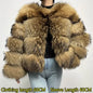 Real Fur Coat Women Natural Raccoon Fur Jacket  Long Sleeve With Hat