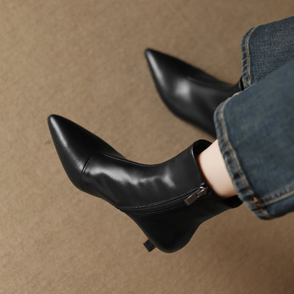 Handmade Genuine Leather Pointed Toe Ankle Boots Women's Modern Boots Women`s   High Heels Elegant Pumps
