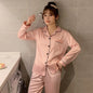 Solid Color Plus Size Sleepwear Silk Satin Pajamas Couple Set Long Button-Down