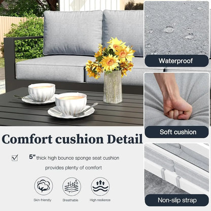 5 Piece Modern Aluminum Patio Furniture Set, Outdoor Patio Sectional Sets with Olefin, Custom