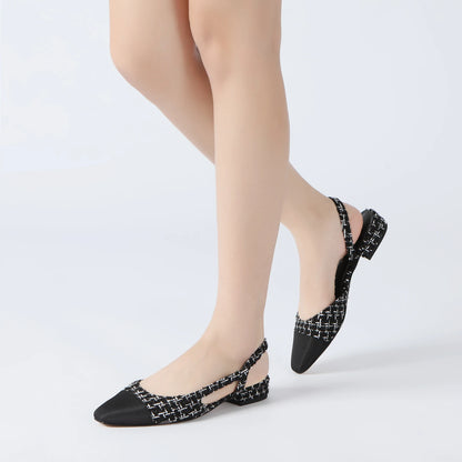 Slingback Flats for Women Square Pointed Toe Two Toned Flats Wedding