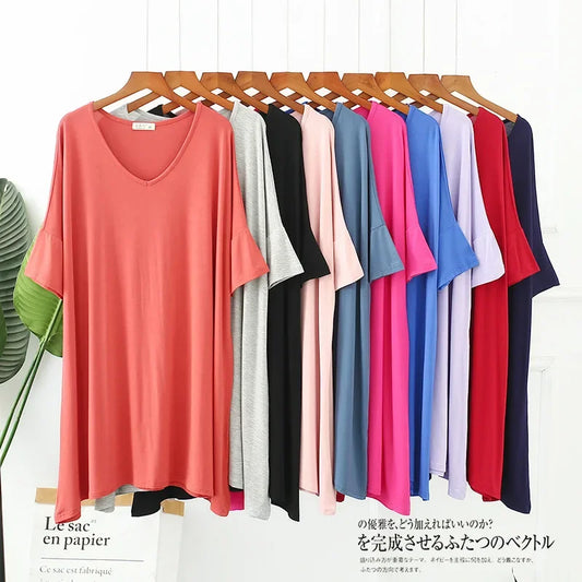 Summer ladies modal night skirt women cotton short-sleeved multi-color plus size loose home skirt sleep wear