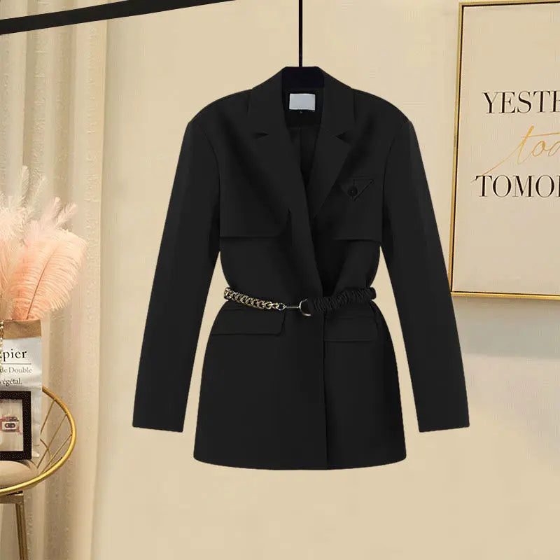 Women's Suit Belt Decorative Jacket Blazer Slim Shorts Two-piece Elegant Women's Pants Suit   Outfits