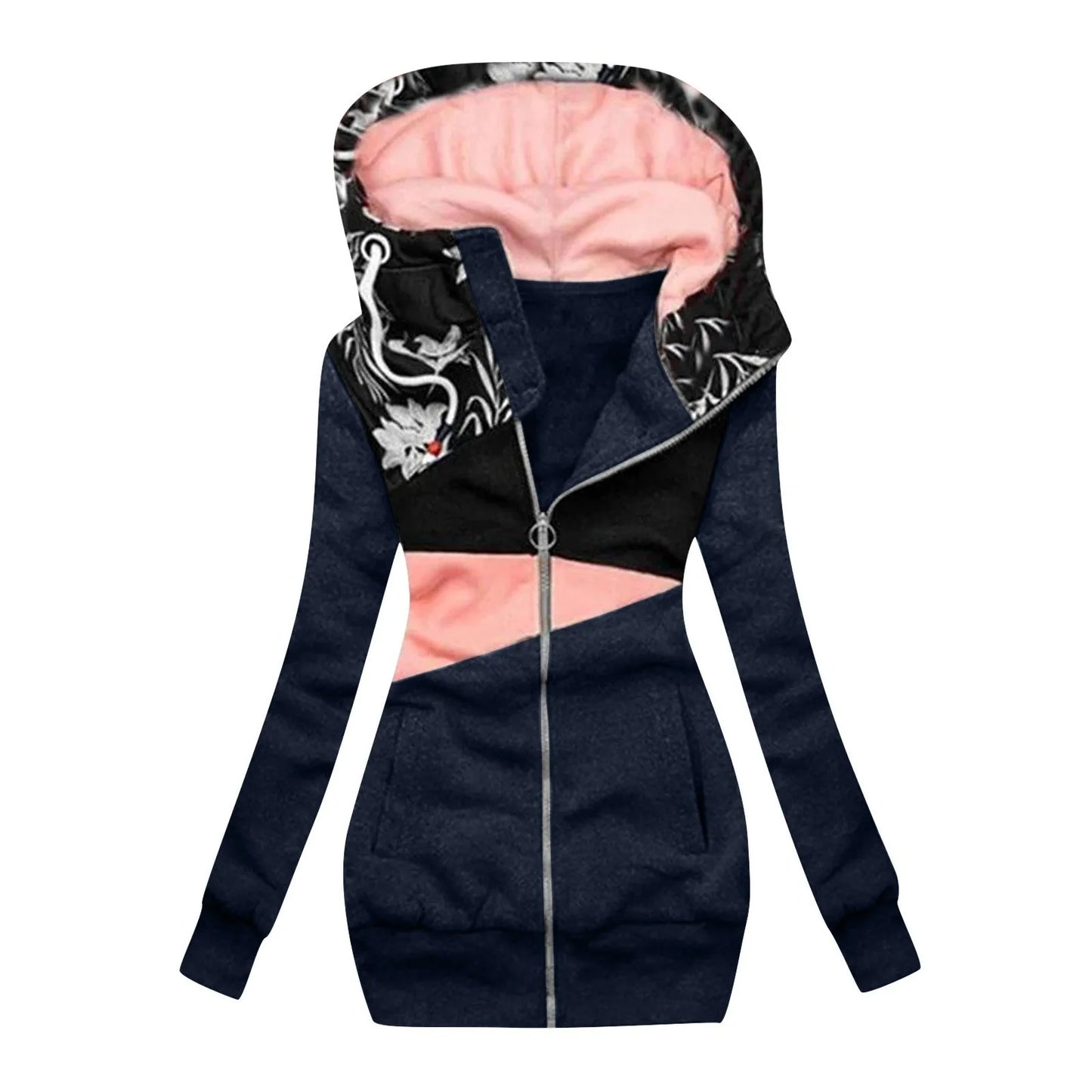 Winter Women Long Sleeve Zipper Hooded