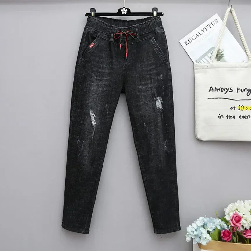 Plus Size jeans for Women Mom Jeans Woman Elastic High Waist Blue Baggy Jeans