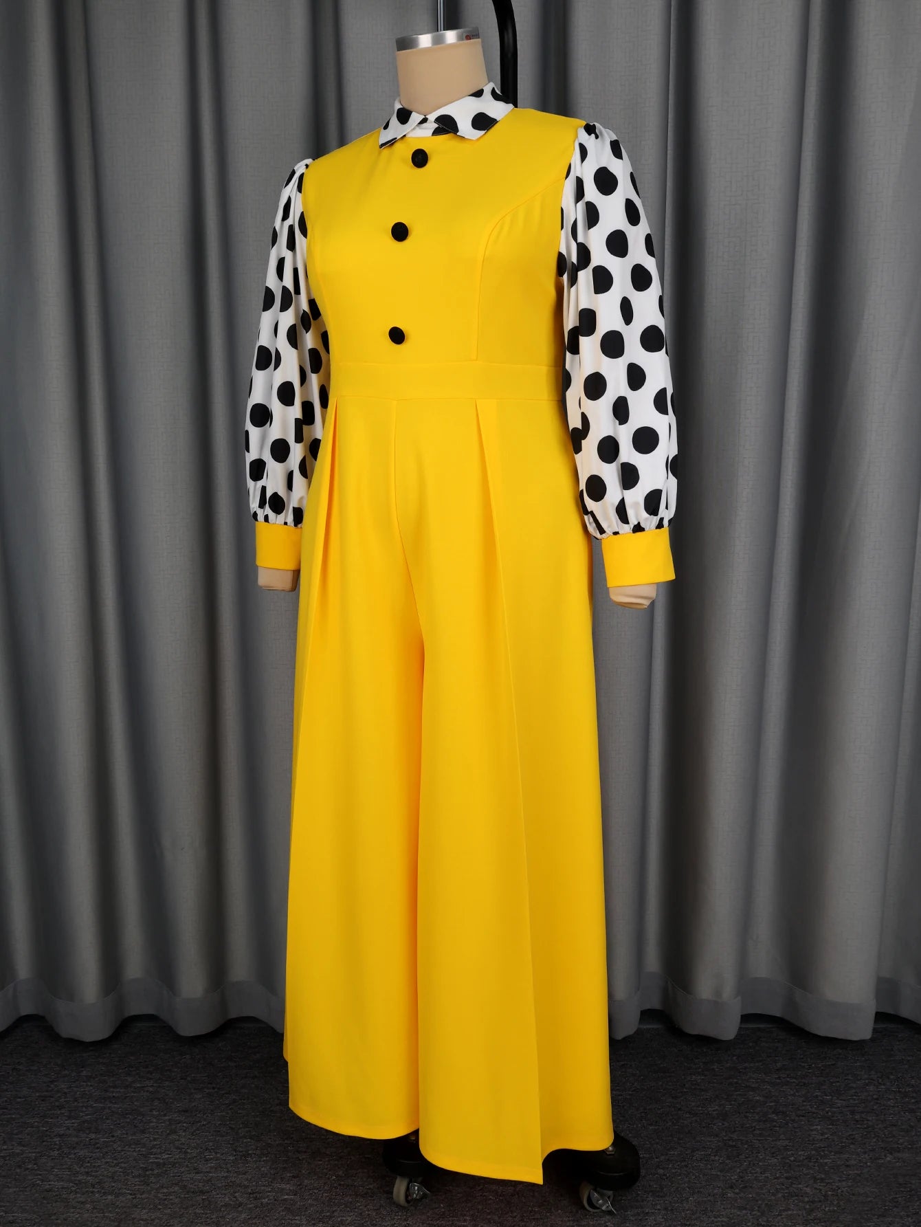 Stylish Polka Dot Long Sleeve Jumpsuit 
 Wide Leg Plus Size Rompers  Elegant Spring Summer Office Party Outfits