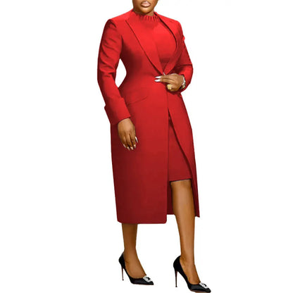 Women's Set Full Sleeve Long Blazer Coat+ Long Dress Suit
