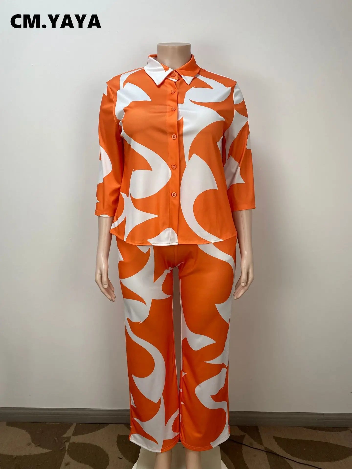 Women Plus Size Loose Half Sleeve Set Button Shirt