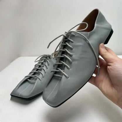 French Retro Pleated Cross Tie Flat Bottom Soft Leather Shoe  New Square Headed Strap Single Shoes