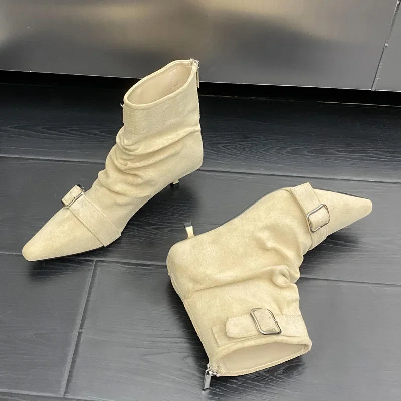 Belt Buckle Ankle Boot Women Pointed Toe