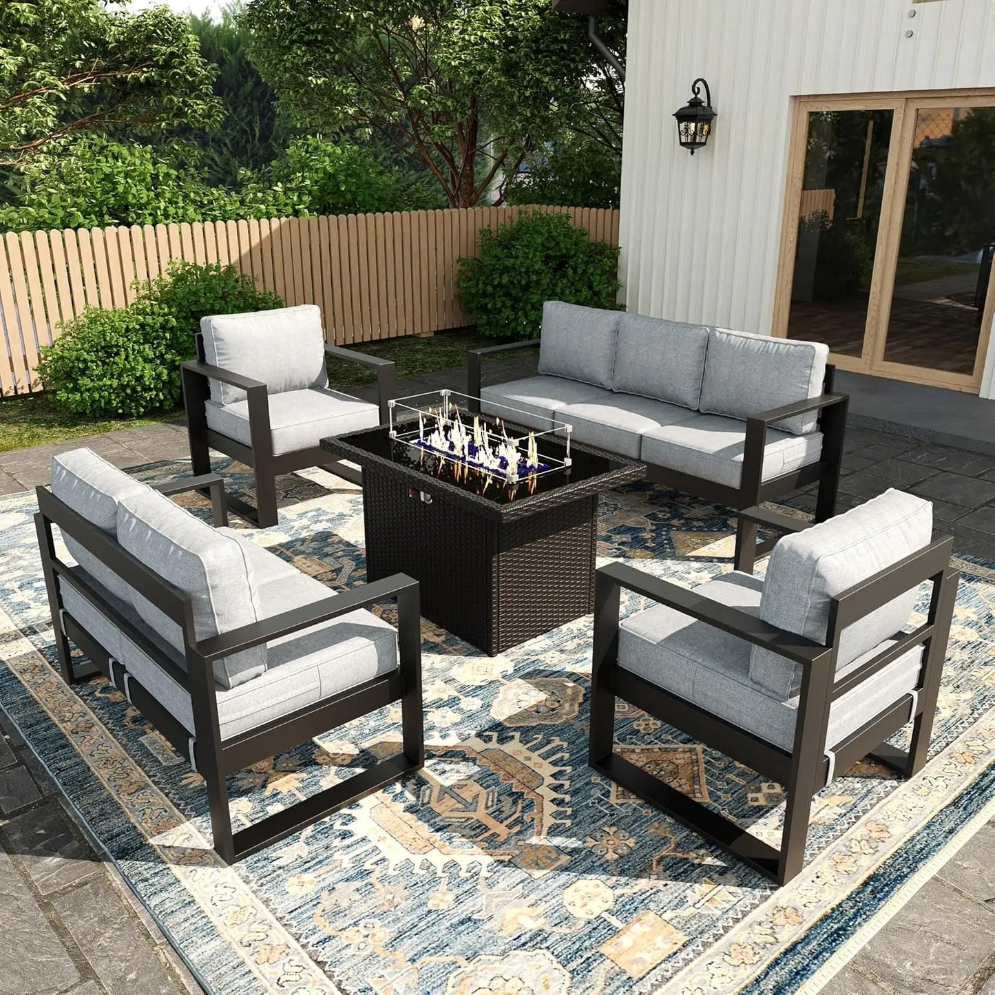 5 Piece Modern Aluminum Patio Furniture Set, Outdoor Patio Sectional Sets with Olefin, Custom