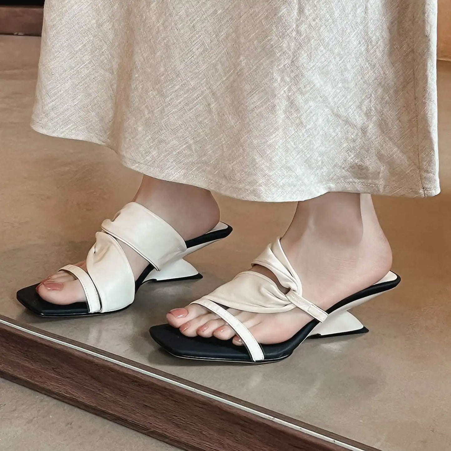 Krazing Pot Plus Size Sheepskin High Heels Concise Dating Summer Shoes Slingback Mules Luxury Red Women Sandals