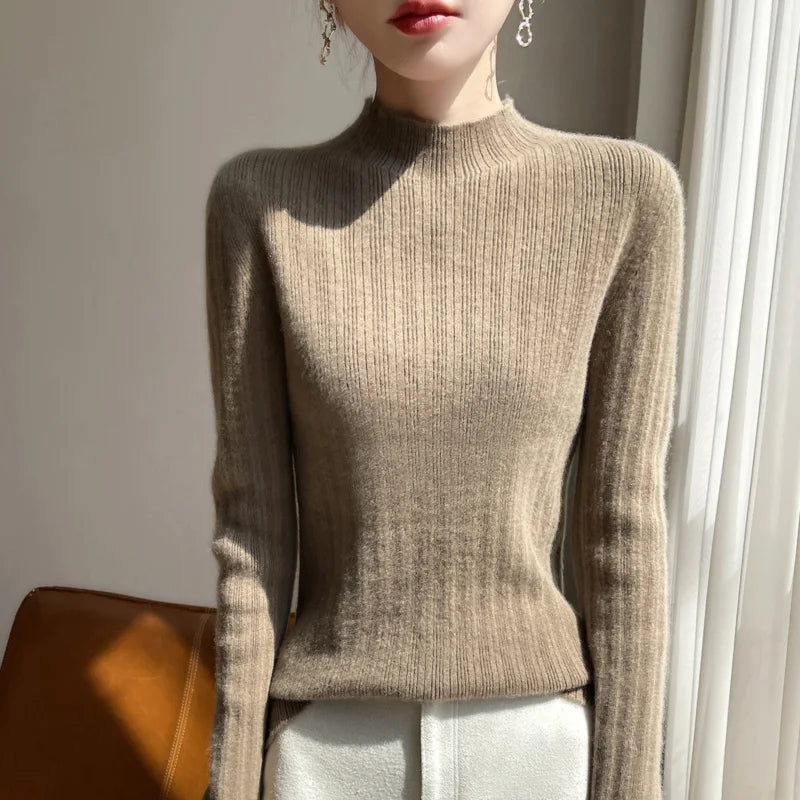 Autumn And Winter  Draw Strip Half Turtleneck Sweater Long Sleeve